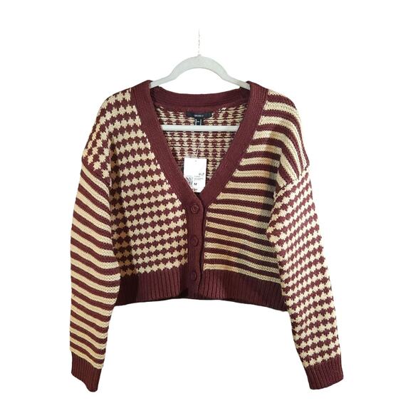 Forever 21 Mixed Print Cropped V-neck Cardigan Preppy Academia Women's M NWT - Picture 6 of 11